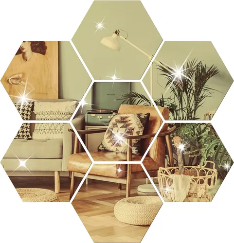 Vista 9 de Juego de 12 calcomanías de pared para bricolaje, espejo hexagonal, para decoración de sala de estar, dormitorio (azul)