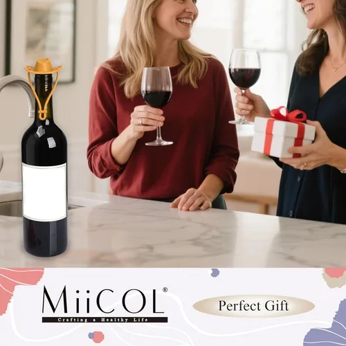 Vista 6 de Miicol Tapones de vino, tapón Prosecco, tapón de silicona para botella de vino, tapón de champán con sombrero de vaquero, accesorios de vino, regalo