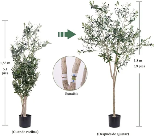 Vista 7 de Árbol de olivo artificial de 6 pies para decoración de sala de estar