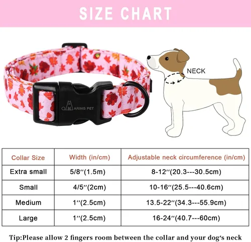 Vista 135 de Aring Pet Collar de algodón, ligero y ajustable, con hebilla de liberación rápida, para perros pequeños, medianos y grandes, para cachorros, S, Hoja