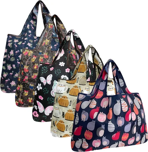 Vista 15 de allydrew Bolsas grandes plegables de nailon reutilizables para comestibles, paquete de 5