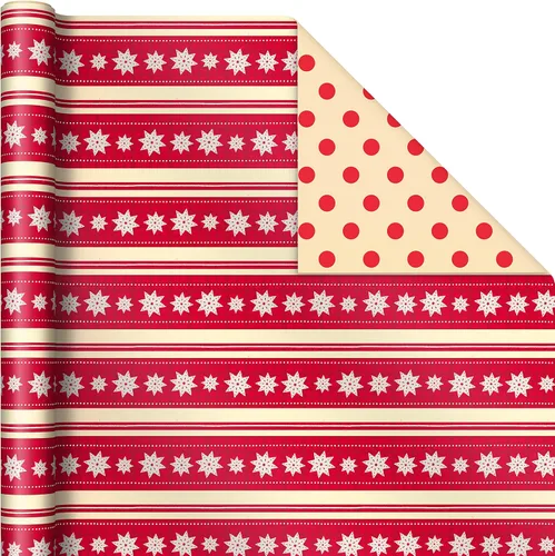 Vista 3 de Hallmark - Paquete de papel de regalo reversible de Navidad (3 rollos: 120 pies cuadrados en total) Felices fiestas, copos de nieve, muñecos
