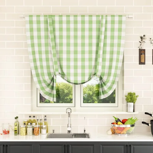 Vista 155 de Cenefas de cortina para ventana de 16 pulgadas de largo, 2 paneles de cuadros búfalo, cortinas pequeñas con bolsillo para barra, estilo clásico