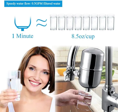 Vista 3 de Filtro de agua para grifo, acero inoxidable, reduce el cloro, alto flujo de agua, purificador de agua con material ultra absorbente, filtros de agua