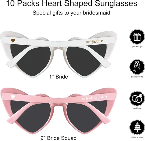 Vista 2 de PartyGifts&beyond Gafas de sol de despedida de soltera con forma de corazón, paquete de 10 lentes de sol para despedida de soltera