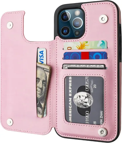 Vista 15 de ONETOP - Funda tipo cartera compatible con iPhone 12 Pro Max con tarjetero, piel sintética, ranuras para tarjetas, doble cierre magnético y funda