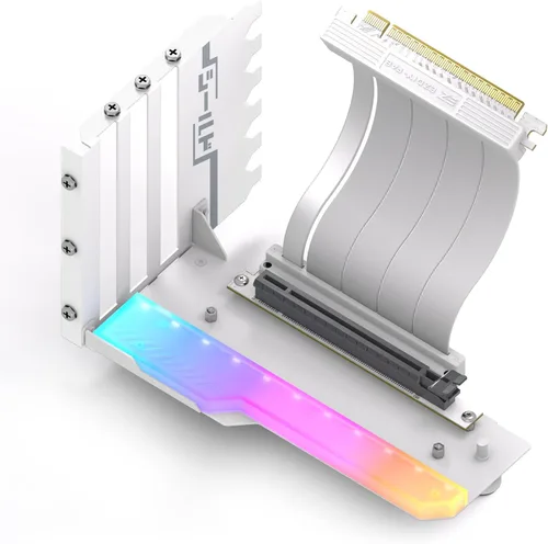 Vista 8 de EZDIY-FAB Montura Vertical de GPU con Cable Riser PCIE 4.0 de Alta Velocidad, Módulo ARGB, Extensión Flexible de 115mm/4.52in, Conector de 90 Negro