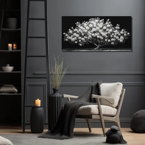 Vista 3 de JuhaiArt Arte de pared de árbol de rosa blanca para dormitorio, decoración de pared negra, cuadro floral para dormitorio y oficina, 20 x 40 pulgadas