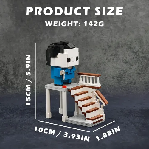 Vista 5 de Juego de bloques de construcción de escaleras de terror de Halloween, figura de slasher enmascarada con cuchillo escena de escalera, compatible