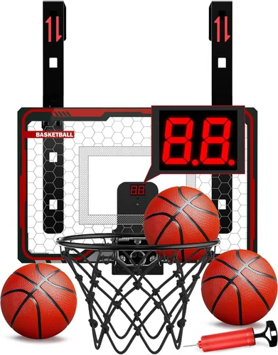 Vista 8 de HopeRock Indoor Basketball Hoop for Kids, Over The Door Mini Basketball Hoops, with LED Light, Scoreboard, Birthday Toys Gifts for 5 6 7 8 9 10 11