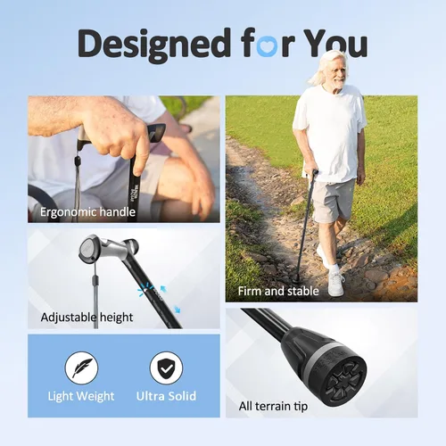 Vista 5 de Walking Cane for Men & Women, Foldable Cane with Shock Absorption - Adjustable, Lightweight Collapsible Walking Stick for Seniors & Adults, Comfort