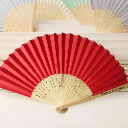 Vista 15 de Ventilador de seda plegable personalizado, abanicos de bambú personalizados para invitados de boda, despedida de soltera, baile, fiesta, decoración