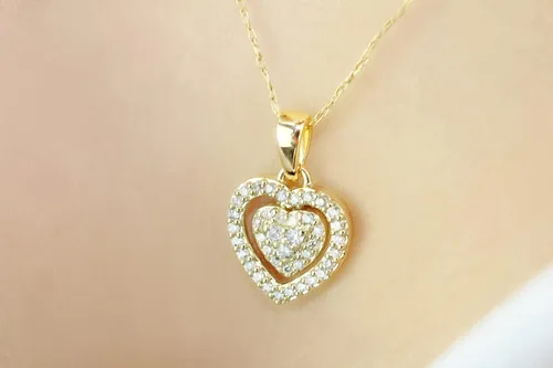 Vista 4 de 14 Carat Diamond Heart Halo Pendant Necklace for Women in 14k Gold on 18 Inch Chain H-I I1-I2 cttw Spring Ring by Belantina