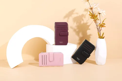 Vista 7 de PERFECB - Cartera para mujer, con bloqueo RFID, delgada, plegable, para tarjetas de crédito, con cremallera simple, Amarillo, Cartera con tarjetero