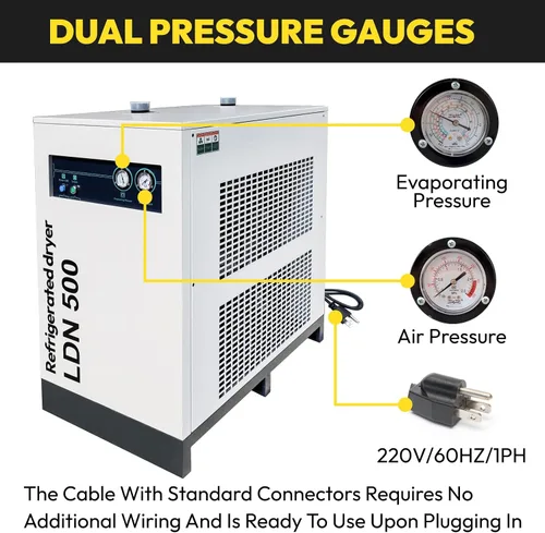 Vista 5 de Secador de aire refrigerado 494.41CFM para compresor de aire 220V/1PH 102