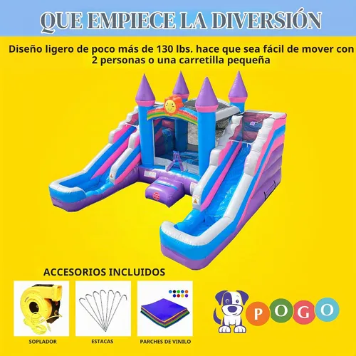 Vista 4 de Pogo Bounce House Tobogán acuático dual y piscinas inflables del castillo Rosa