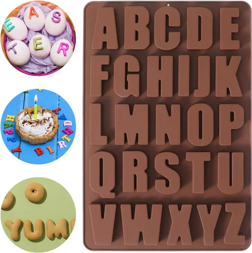 Vista 7 de Ymapinc Moldes de silicona para chocolate, 26 cavidades del alfabeto, decoración de pasteles, fácil liberación, molde de regalo de fiesta, 10.67 x