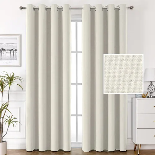Vista 14 de H.VERSAILTEX Cortinas de lino 100% opacas, cortinas térmicas para sala de estar, cortinas de arpillera texturizadas con ojales de lino de doble