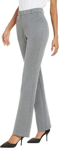 Vista 5 de iChosy Pantalones de trabajo elásticos de pierna recta para mujer, pantalones de trabajo, negocios, oficina, pantalones casuales con bolsillos