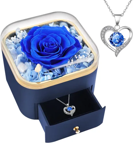 Vista 13 de Beferr Regalos de cumpleaños para mujeres, rosa real preservada con collar, rosas moradas eternas, flores para la entrega, aniversario, día de la A