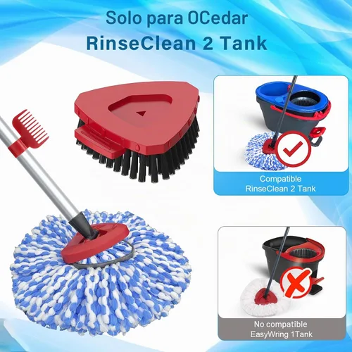 Vista 2 de Paquete de 2 cabezales giratorios de repuesto compatibles con O Cedar RinseClean 2 tanques, cepillo de fregado mejorado, mango de trapeador de 4