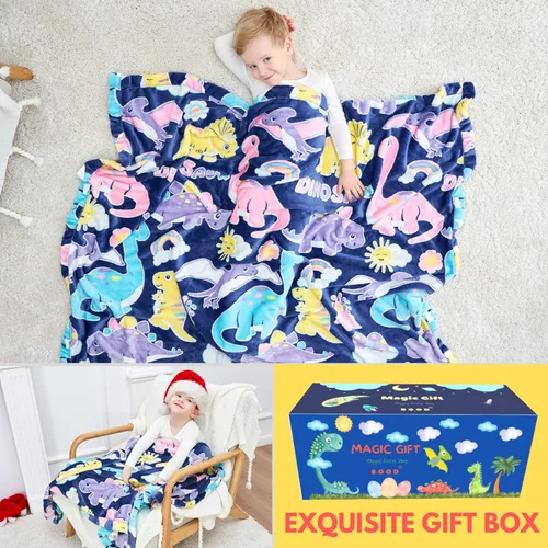 Vista 2 de Bood Manta que brilla en la oscuridad para niños, manta de dinosaurio para niñas y niños, única para niños, mantas para niños y dinosaurios, manta