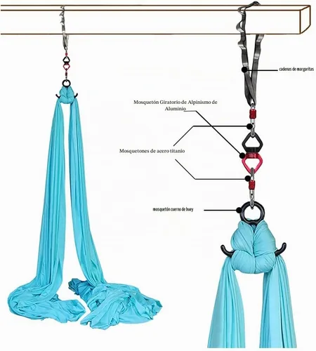 Vista 3 de Set de Equipo Deluxe de Sedas Aéreas - Hamaca Aérea de Yoga de 11 Yardas para Acrobacia, Artes Circenses, Danza (L:10m W:2.8m)