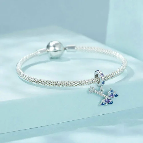 Vista 4 de Abalorio de guitarra de plata de ley 925 con cuentas de música arco iris rompecabezas amor colgante para pulsera Pandora Charm Bajo A