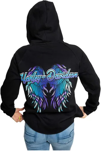 Vista 2 de Harley-Davidson Dragon Wings - Sudadera con capucha y cremallera para mujer, color negro