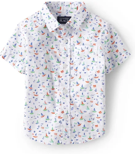 Vista 11 de The Children's Place Baby Boys' and Toddler Poplin Short Sleeve Button Down Shirt (Applemint)