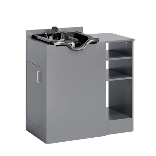 Vista 11 de OmySalon Cuenco de champú con gabinete, estación húmeda de salón con pulverizador, gabinete de champú, fregadero portátil para lavado de cabello