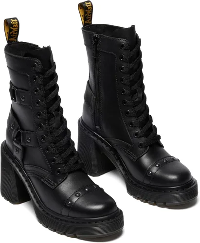 Vista 2 de Dr. Martens Botas de cuero con tiras y tacón ancho estilo flare para mujer Chesney