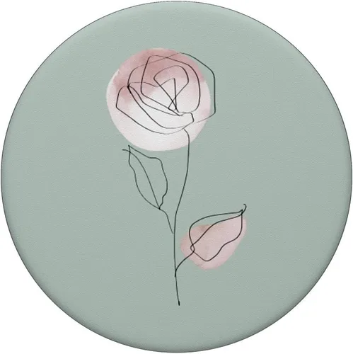 Vista 3 de Minimalistic Line Art Sage Green Pastel Boho Roses Flower PopSockets Swappable PopGrip