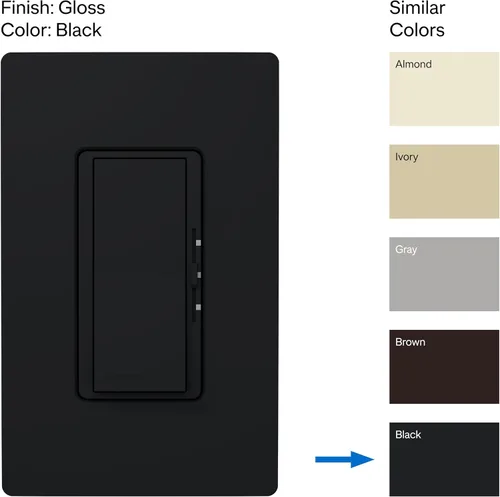 Vista 2 de Lutron Control de ventilador Diva de 3 velocidades, un polo/3 vías, DVFSQ-F-BL, negro