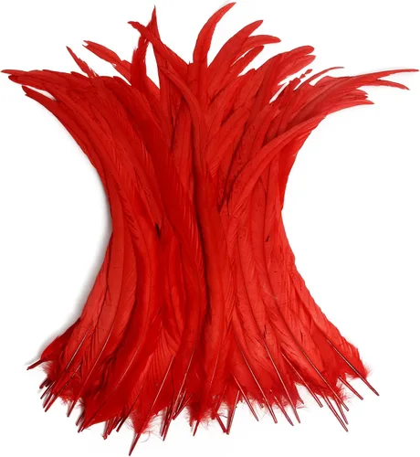 Vista 19 de THARAHT 50 Plumas de Cola de Gallo Naturales de 12-14 Pulgadas (30-35 cm) a Granel para Manualidades, Atadura de Moscas, Boda, Plumas para Fiestas