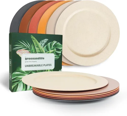 Vista 11 de Platos de paja de trigo de 10 pulgadas, aptos para lavavajillas y microondas, ligeros, reutilizables, irrompibles, no tóxicos, sin BPA y saludables