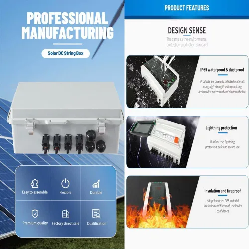 Vista 6 de Caja combinadora para paneles solares, caja combinadora solar con 4 cuerdas, 15 A, dispositivo de protección contra sobretensiones de corriente