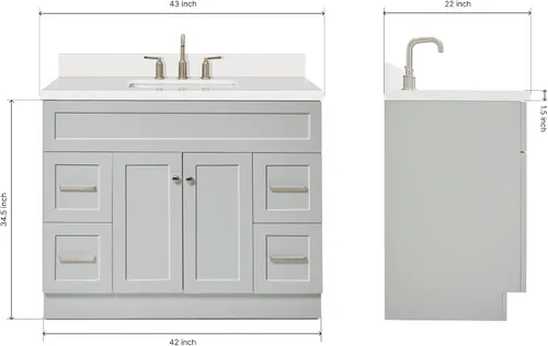 Vista 7 de ARIEL Hamlet - Mueble de baño de 42 pulgadas con fregadero, madera maciza, encimera y protector contra salpicaduras de cuarzo blanco puro de 1.5