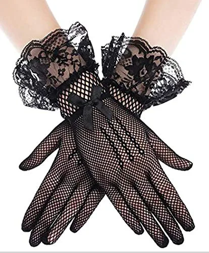 Vista 4 de Fascinators Diadema de cóctel Plumas Clip de pelo, con 1 par de guantes de encaje negro, gris (grey set), talla única
