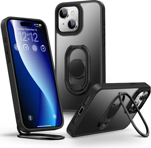 Vista 25 de Shields Up Funda para iPhone 16 Pro con Soporte, Funda de Teléfono Transparente con Soporte de Doble Anillo [Ajustable y Plegable] Cubierta