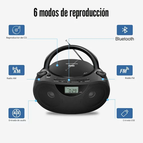 Vista 2 de Nextron Boombox de CD portátil con Bluetooth, USB, radio y refuerzo de graves - negro