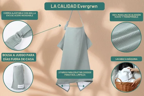 Vista 5 de Superior Design Evergrwn - Cubierta de lactancia multiusos para lactancia materna, 100% algodón, transpirable, con cuello de arco, cubierta