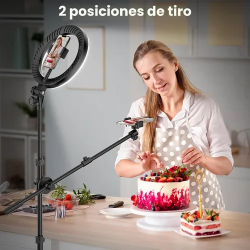 Vista 2 de LUXSURE Anillo de luz con trípode de 62 pulgadas para grabación de video, trípode de luz de anillo de 10.5 pulgadas para iPhone con 2 posiciones