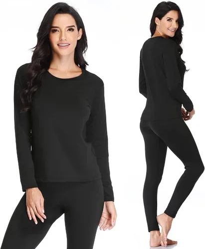 Vista 2 de Conjunto de ropa interior térmica para mujer con forro polar ligero y ultrasuave, conjunto de John largo, capa base de esquí