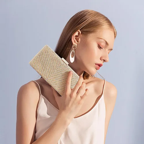 Vista 6 de Bolso de mano con diamantes de imitación brillantes para novia, cierre de metal, bolso formal para fiesta y boda, bolsa de noche para mujeres