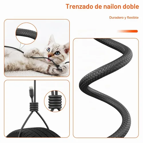 Vista 5 de Cable de extensión de cargador para iPhone, [certificado Apple MFi] Cable de nailon trenzado Lightning Extender Dock Cable macho a hembra adaptador