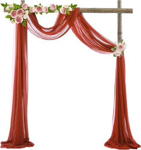 Vista 12 de Decoración de tela de gasa, 1 panel de 2 x 10 pies, cenefas sin arrugas, tela drapeada suave para arco de boda con 2 cintas, para decoración