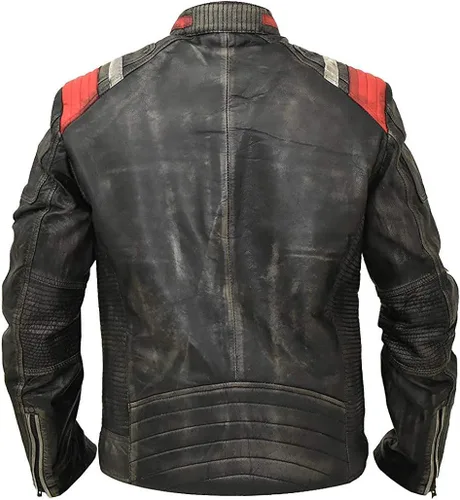 Vista 2 de Cafe Racer - Chaqueta de cuero negra envejecida estilo vintage