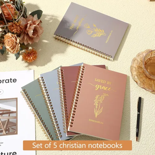 Vista 2 de Gueevin Paquete de 5 Cuadernos en Espiral Estéticos Suministros Escolares A5 Rayado Ancho 160 Páginas/80 Hojas Cuaderno Lindo para Trabajo