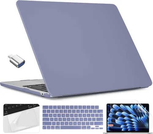 Vista 20 de TWOLSKOO Compatible con funda para MacBook Air M4 de 15 pulgadas versión 2025-2023 M4 A3241 M3 A3114 M2 A2941, carcasa rígida de plástico y Cristal